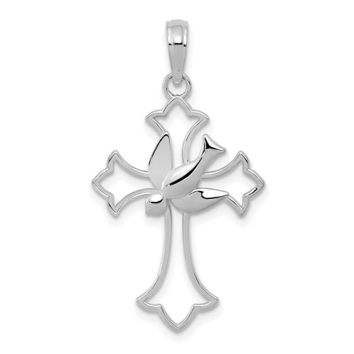 Lex & Lu 14k White Gold Polished Cross w/Dove Charm - Lex & Lu