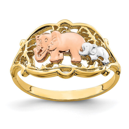 Lex & Lu 14k Tri-color Gold Two Elephants Ring Size 7 LALR924 - Lex & Lu