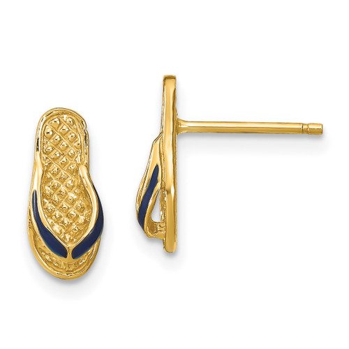 Lex & Lu 14k Yellow Gold w/Blue Enamel Single Flip-Flop Post Earrings - Lex & Lu