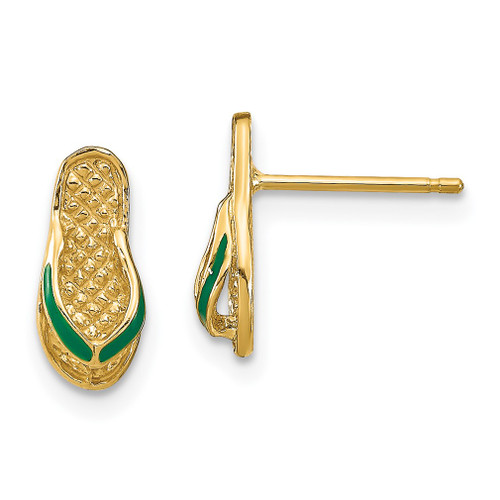 Lex & Lu 14k Yellow Gold w/Green Enamel Flip-Flop Earrings - Lex & Lu