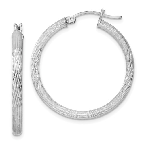 Lex & Lu Sterling Silver w/Rhodium 3.00mm Satin D/C Hoop Earrings LAL24107 - Lex & Lu