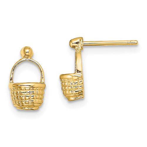 Lex & Lu 14k Yellow Gold Mini Basket Post Earrings 2D Flat Back - Lex & Lu