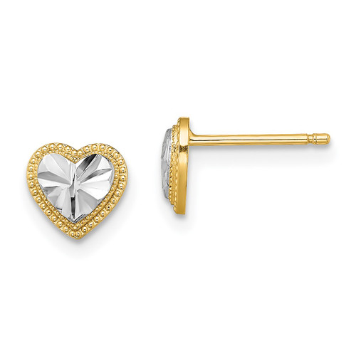 Lex & Lu 14 Yellow Gold w/RhodiumD/C Heart Post Earrings - Lex & Lu