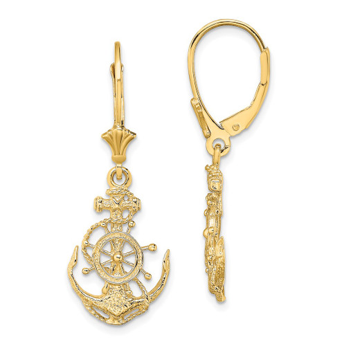 Lex & Lu 14k Yellow Gold 2D Anchor and Wheel Leverback Earrings - Lex & Lu