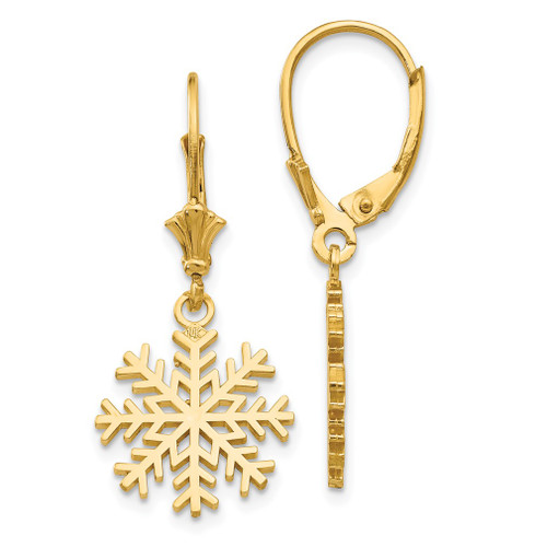 Lex & Lu 14k Yellow Gold 3D Snowflake Leverback Earrings - Lex & Lu