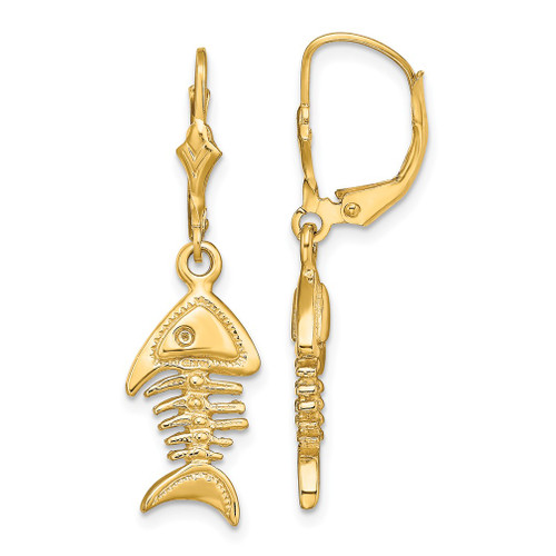 Lex & Lu 14k Yellow Gold 3D Fishbone Leverback Earrings - Lex & Lu