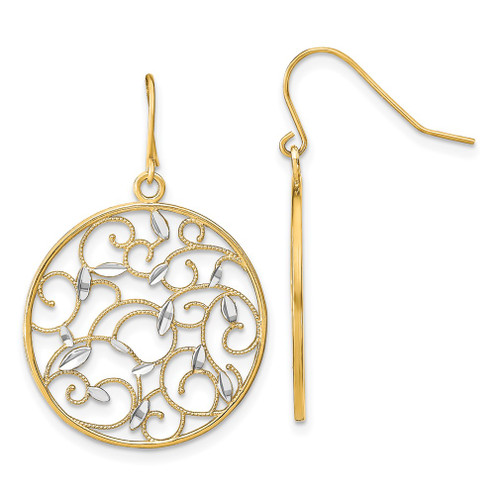 Lex & Lu 14k Yellow Gold w/Rhodium Cut-Out Round Floral Medallion Wire Earrings - Lex & Lu