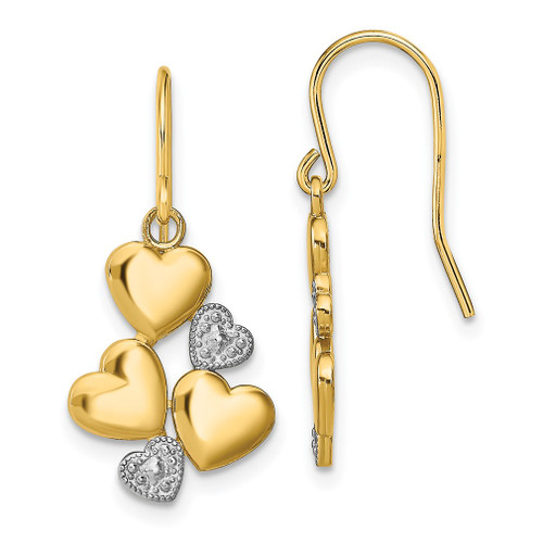 Lex & Lu 14k Yellow Gold w/Rhodium Polished Hearts Shepherd Hook Earrings - Lex & Lu