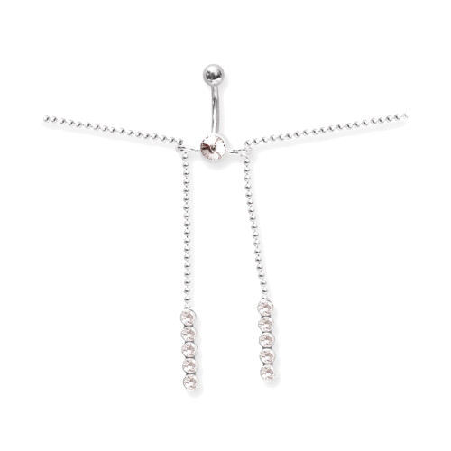 Lex & Lu Steel Belly Ring 14 Gauge 7/16" Long  w/ Belly Chain Clear CZ Gems-Lex & Lu