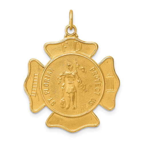 Lex & Lu 14k Yellow Gold Solid Large St. Florian Fire Dept. Badge Medal Pendant - Lex & Lu