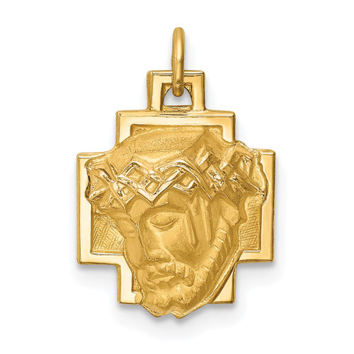 Lex & Lu 14k Yellow Gold Hollow Polished/Satin Small Jesus Cross Medal Pendant - Lex & Lu