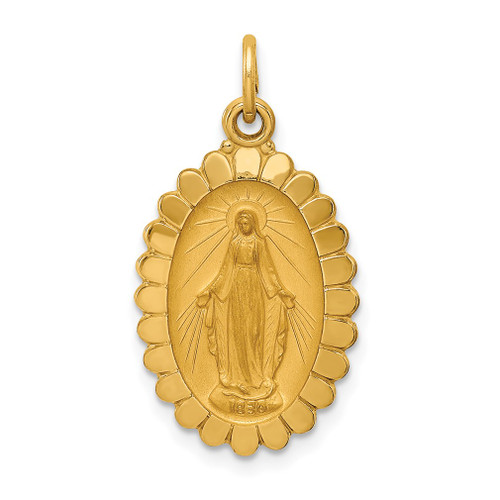 Lex & Lu 14k Yellow Gold Solid Medium Oval Scalloped Miraculous Medal Pendant - Lex & Lu