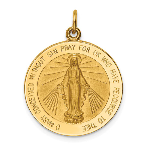 Lex & Lu 14k Yellow Gold Solid Large Round Miraculous Medal Pendant LALXR1774 - Lex & Lu