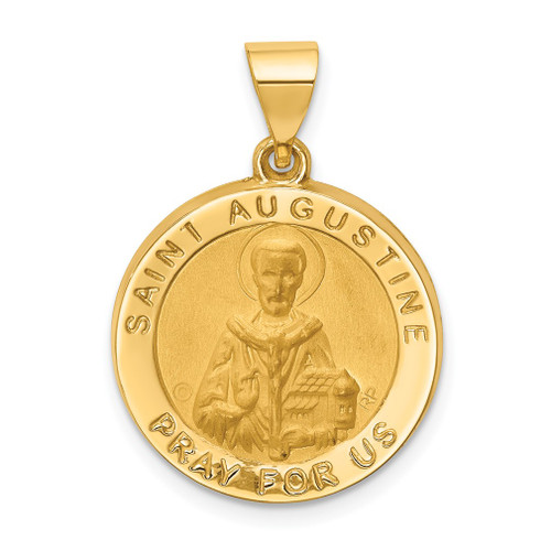 Lex & Lu 14k Yellow Gold Hollow Polished/Satin Round St. Augustine Medal Pendant - Lex & Lu