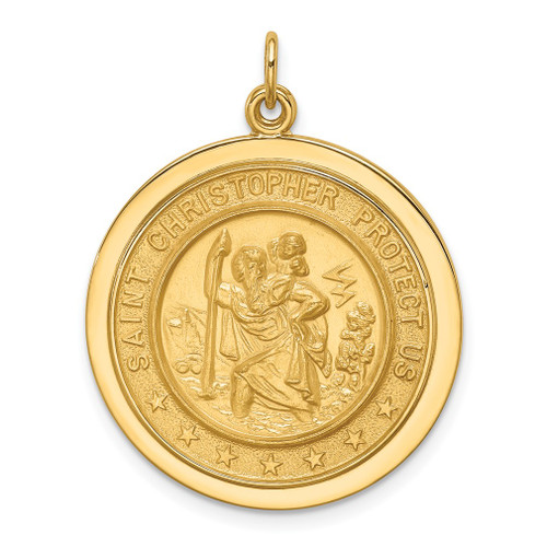 Lex & Lu 14k Yellow Gold Solid Medium Round Disc St. Christopher Medal Pendant - Lex & Lu