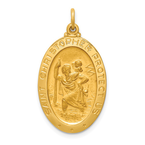 Lex & Lu 14k Yellow Gold Solid Med Oval St. Christopher Medal Pendant LALXR1802 - Lex & Lu