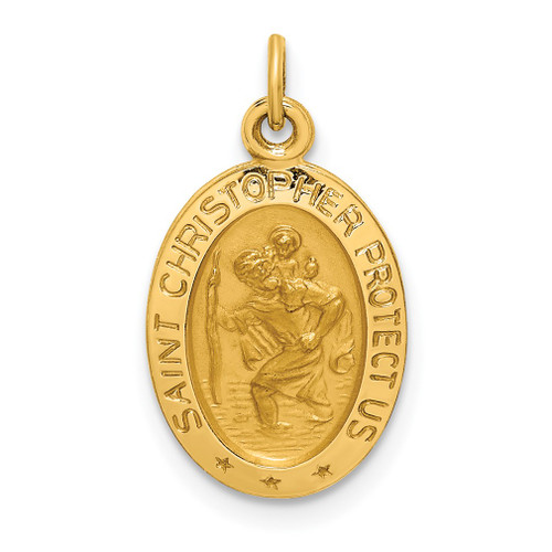 Lex & Lu 14k Yellow Gold Solid Extra Small Oval St. Christopher Medal Pendant - Lex & Lu