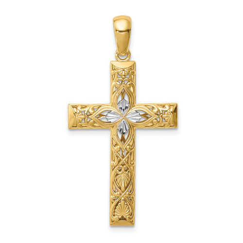 Lex & Lu 14k Yellow Gold w/Rhodium D/C Cross Pendant LALXR1836 - Lex & Lu