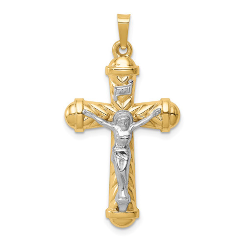 Lex & Lu 14k Two-tone Gold Hollow Polished Chevron Design Crucifix Charm - Lex & Lu