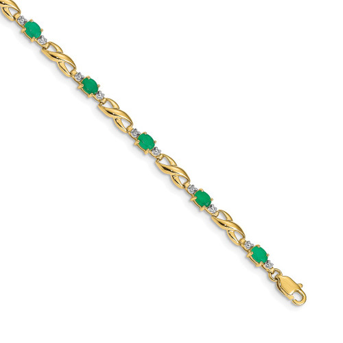 Lex & Lu 10k Yellow Gold Diamond and Emerald Oval Bracelet LAL9 - Lex & Lu