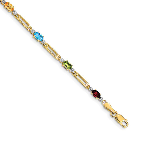 Lex & Lu 10k Yellow Gold Fancy Genuine Diamond & Gemstone Rainbow Bracelet - Lex & Lu