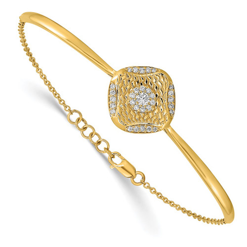 Lex & Lu 14k Yellow Gold Polished Dia. Square Weave Bar 7'' w/.5'' Ext. Bracelet - Lex & Lu