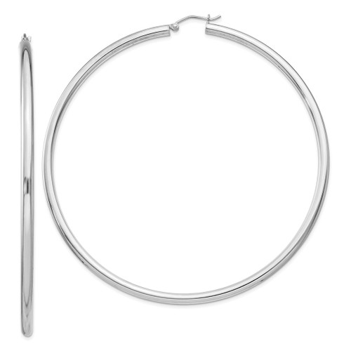 Lex & Lu Sterling Silver w/Rhodium 3mm Round Hoop Earrings LAL24238 - Lex & Lu