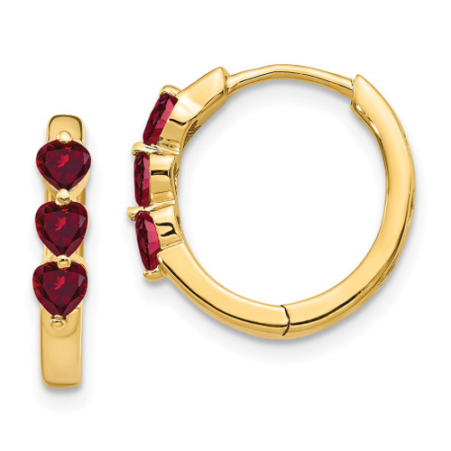 Lex & Lu 10k Yellow Gold Gold w/ Created Ruby Polished Hoop Earrings - Lex & Lu