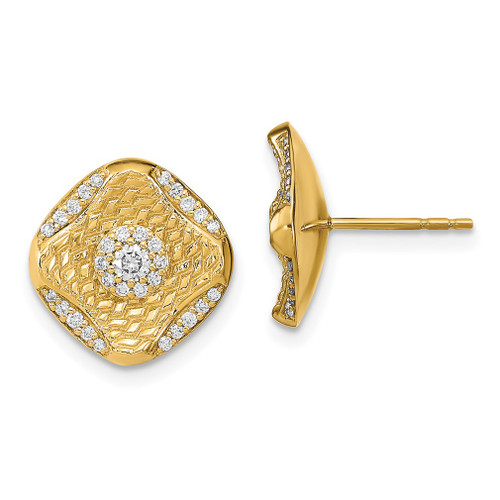 Lex & Lu 14k Yellow Gold Polished Diamond Square Weave Post Earrings - Lex & Lu