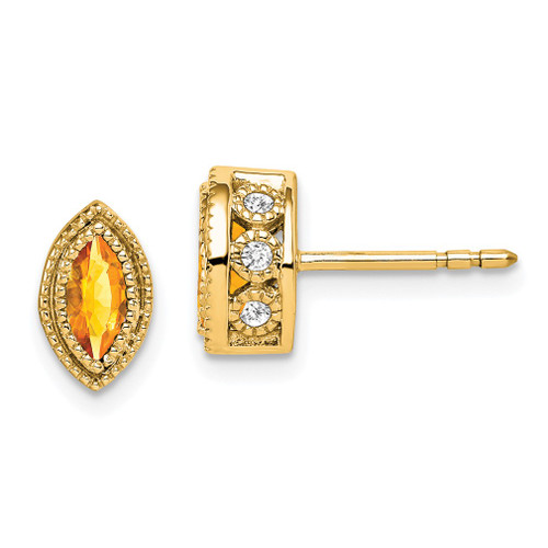 Lex & Lu 14k Yellow Gold Marquise Citrine and Diamond Earrings - Lex & Lu