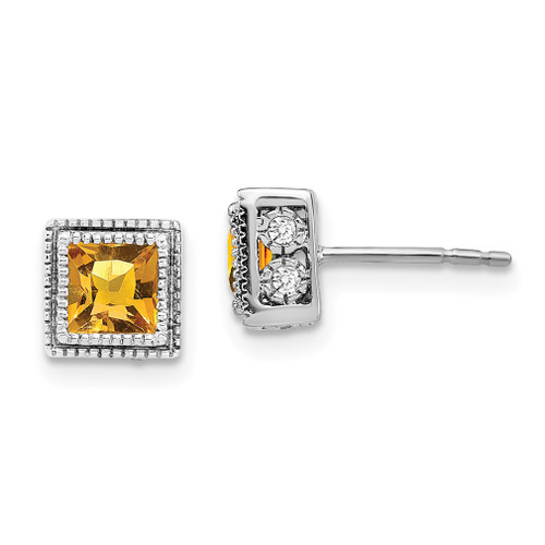 Lex & Lu 14k White Gold Square Citrine and Diamond Earrings - Lex & Lu