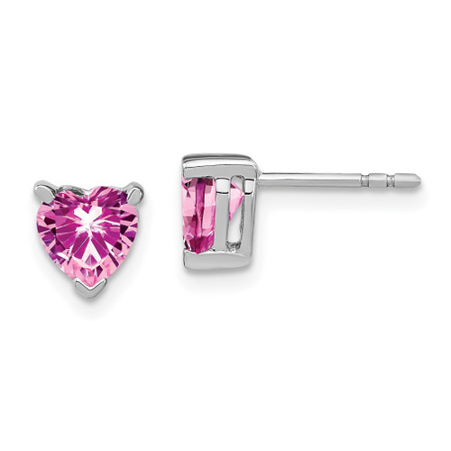 Lex & Lu 14k White Gold Heart Created Pink Sapphire Earrings LAL1088 - Lex & Lu