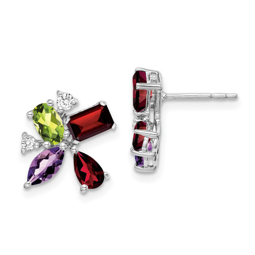 Lex & Lu 14k White Gold Amethyst, Peridot & Garnet and Diamond Earrings - Lex & Lu