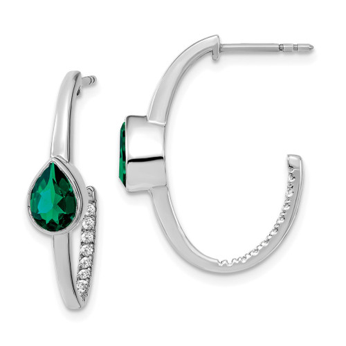 Lex & Lu 14k White Gold Created Emerald and Diamond Earrings LAL1336 - Lex & Lu