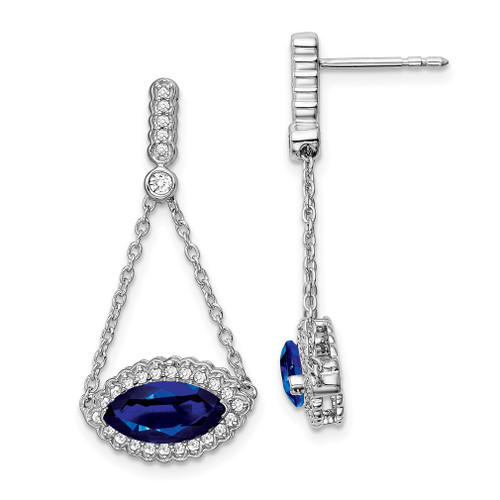 Lex & Lu 14k White Gold Created Sapphire and Diamond Earrings LAL1381 - Lex & Lu