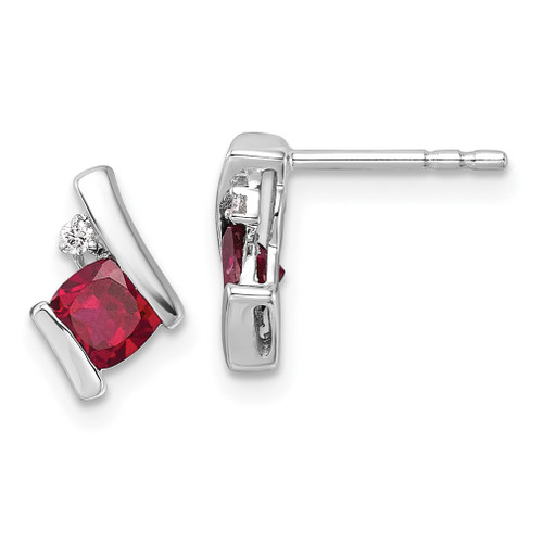 Lex & Lu 10k White Gold Created Ruby and Diamond Earrings LAL1425 - Lex & Lu