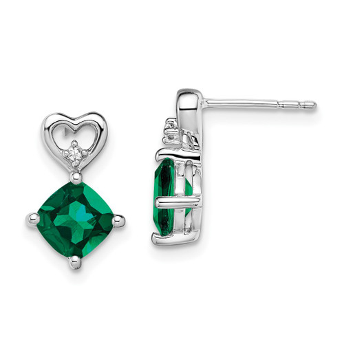 Lex & Lu 14k White Gold Created Emerald and Diamond Earrings LAL1434 - Lex & Lu