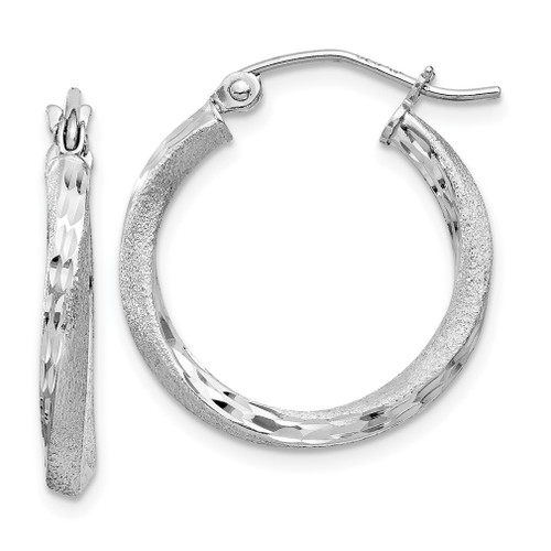Lex & Lu Sterling Silver w/Rhodium Satin & D/C Twist Hoop Earrings LAL24352 - Lex & Lu