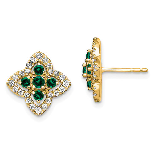 Lex & Lu 14k Yellow Gold Lab Grown Diamond & Created Emerald Earrings LAL1581 - Lex & Lu