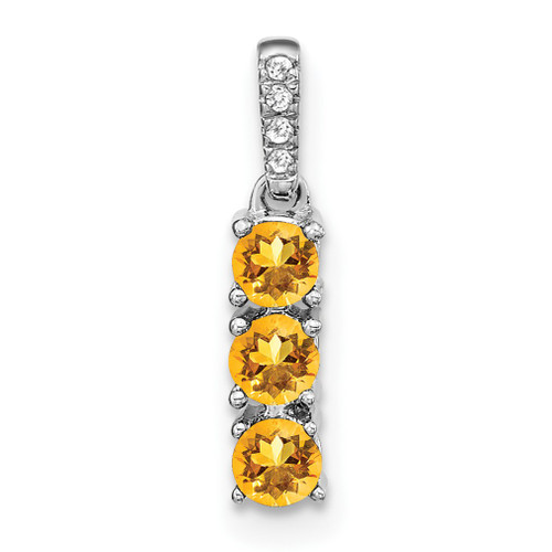 Lex & Lu 14k White Gold Three-stone Citrine and Diamond Pendant - Lex & Lu