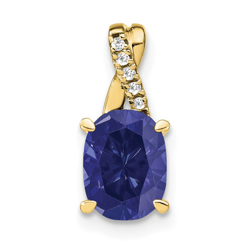 Lex & Lu 10k Yellow Gold Created Sapphire and Diamond Pendant LAL2181 - Lex & Lu