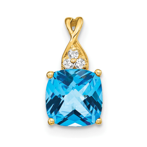 Lex & Lu 10k Yellow Gold Blue Topaz and Diamond Pendant LAL2205 - Lex & Lu