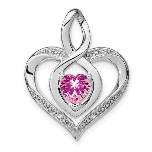 Lex & Lu Sterling Silver Created Pink Sapphire and Diamond Pendant LAL2292 - Lex & Lu