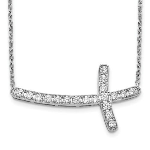 Lex & Lu 14k White Gold Lab Grown Dia. SI1/SI2, Sideways Cross 18'' Necklace LAL2310 - Lex & Lu