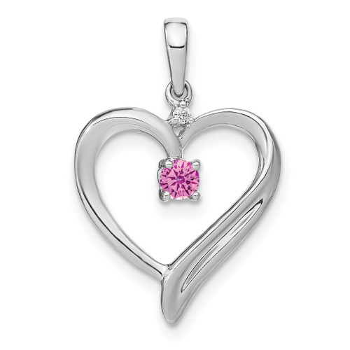 Lex & Lu 14k White Gold Created Pink Sapphire and Diamond Pendant LAL2603 - Lex & Lu