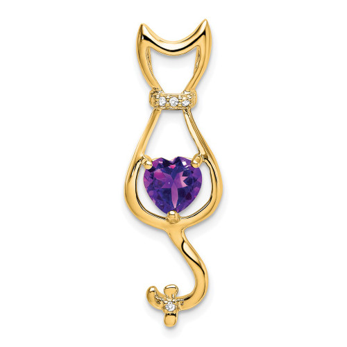 Lex & Lu 14k Yellow Gold Amethyst and Diamond Cat Pendant - Lex & Lu