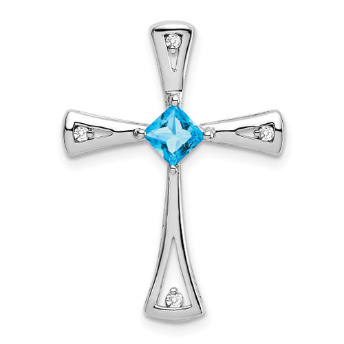 Lex & Lu 14k White Gold Blue Topaz and Diamond Cross Pendant LAL2702 - Lex & Lu