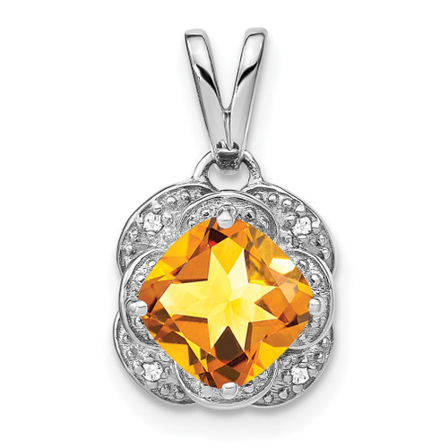 Lex & Lu 14k White Gold Citrine and Diamond Pendant LAL2773 - Lex & Lu