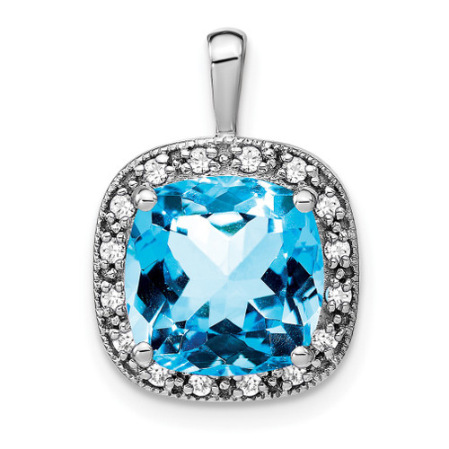 Lex & Lu 14k White Gold Blue Topaz and Diamond Pendant LAL2821 - Lex & Lu