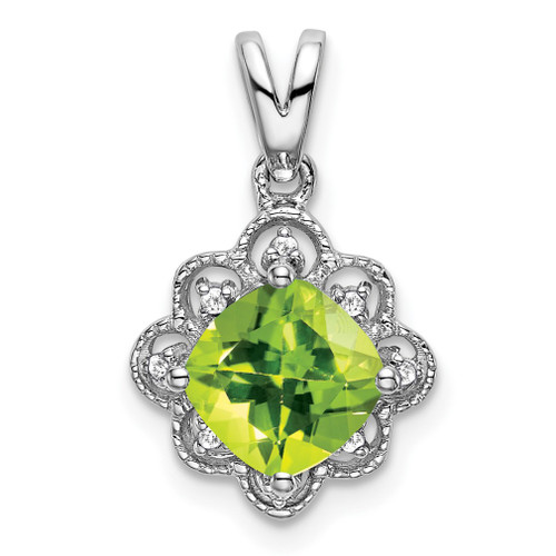 Lex & Lu 14k White Gold Peridot and Diamond Pendant LAL2852 - Lex & Lu